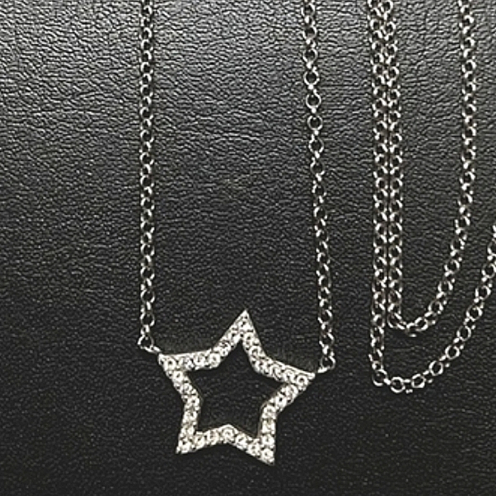 Designer 925 Sterling Pave Diamond Star Necklace